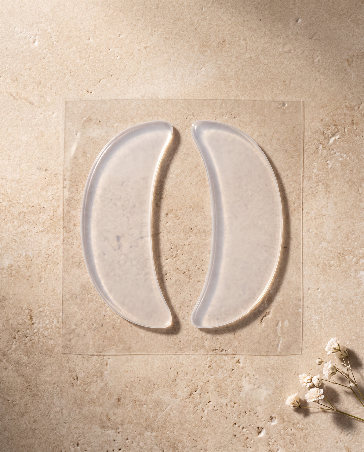 Paire de patchs silicone contour des yeux : deux croissants transparents