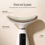 Tête du Lift Pro vue de dessus : barre LED 7 couleurs, tête arrondie et écran à 3 intensités, doux sur la peau