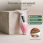 Trois soins en un seul appareil : micro-courants, 7 lumières LED et vibration en 3 intensités